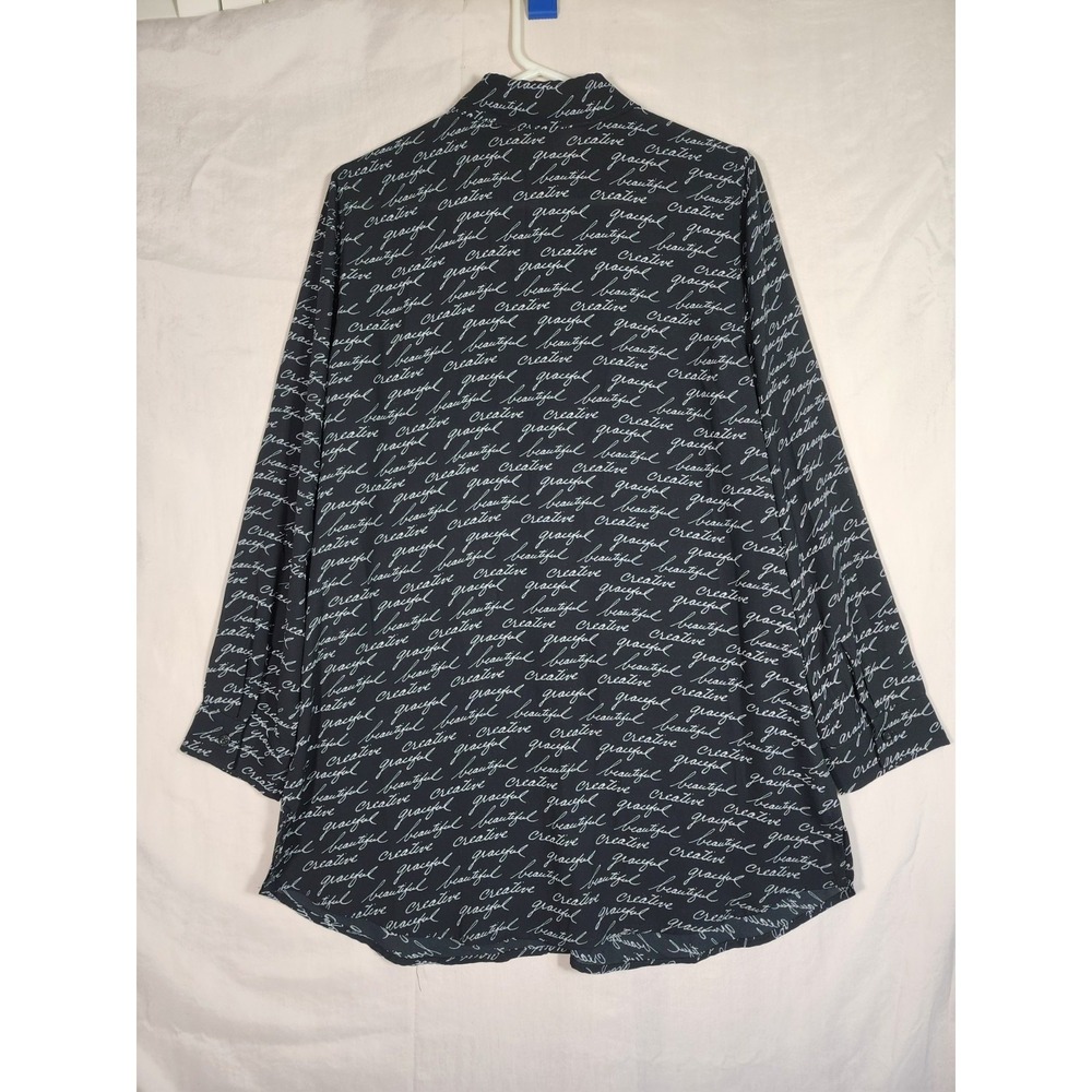 Chico's Womens 1 Black Blouse Top Script Print Career Artsy Office Literary - Picture 2 of 7